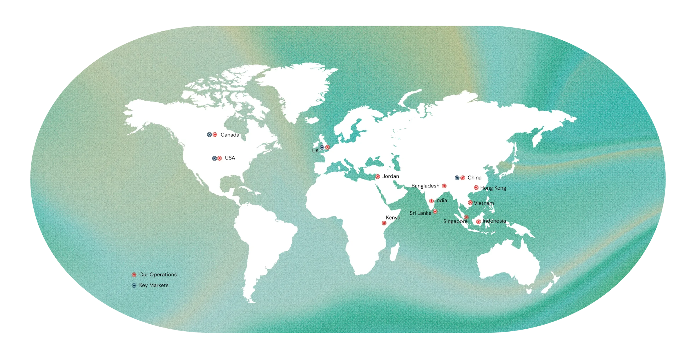 World map showing MAS operations and key markets across the globe